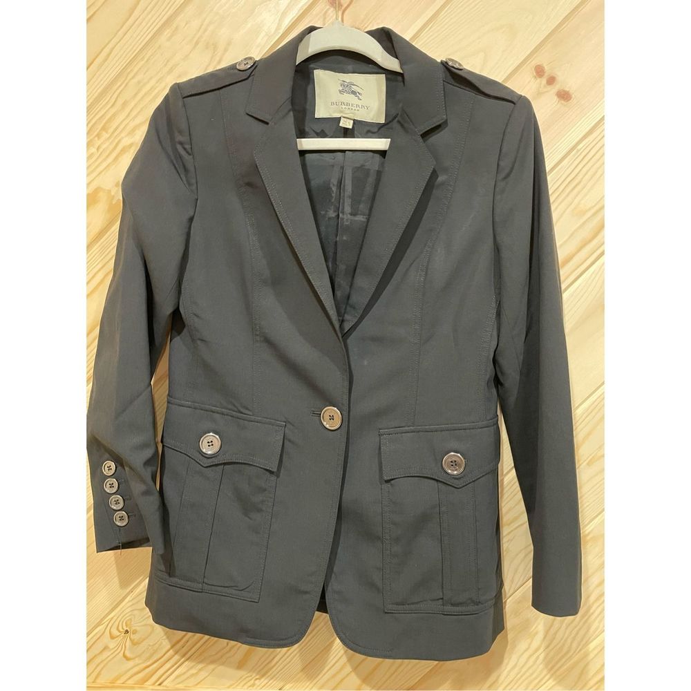 Burberry London Womens Blazer Jacket Coat Single Button Pocket Lined BlackSize 8